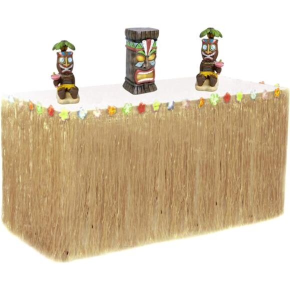 Hawaiian Table Skirt 11ft Long Stretches to 30ft! | (29" Tall)Grass Table Skirts - Picture 3 of 5